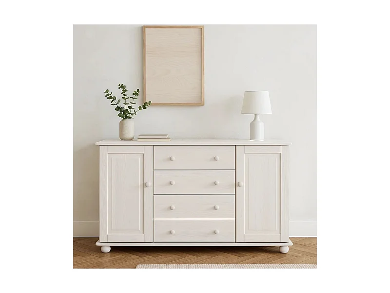 Komoda z drewna litego 138 cm Roxana Classic, kolor bielony