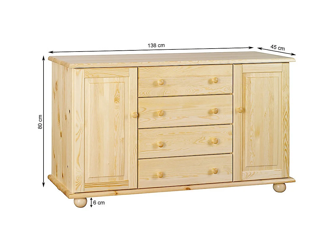 Komoda z drewna litego 138 cm Roxana Classic, kolor bielony