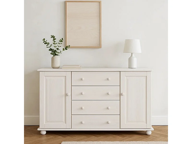 Komoda z drewna litego 138 cm Roxana Classic, kolor bielony