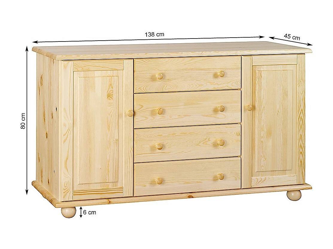 Komoda z drewna litego 138 cm Roxana Classic, kolor dębowy