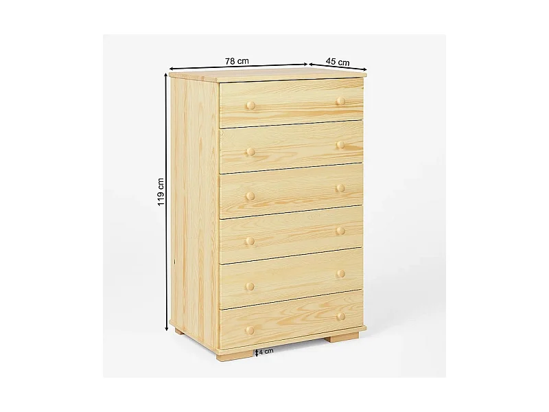 Komoda z drewna litego 75 cm Modern 4 szuflady, kolor dębowy