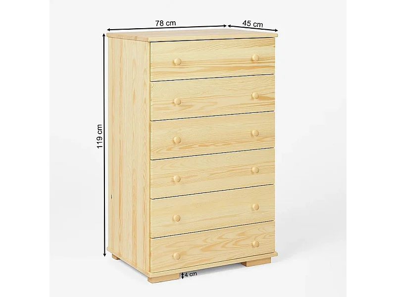 Komoda z drewna litego 75 cm Modern 4 szuflady, sosnowa