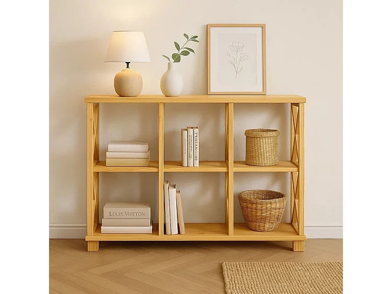 Regał drewniany Retro I prowansalski z krzyżami i półkami, sosnowy