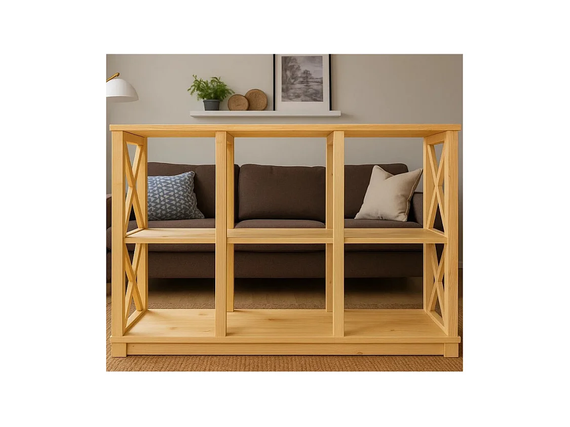 Regał drewniany Retro I prowansalski z krzyżami i półkami, sosnowy