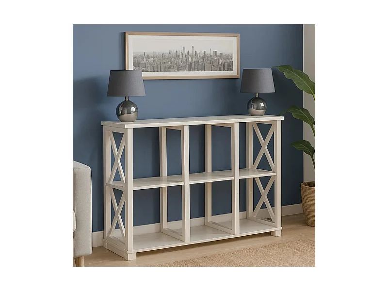 Regał drewniany Retro I prowansalski z krzyżami i półkami,  kolor bielony