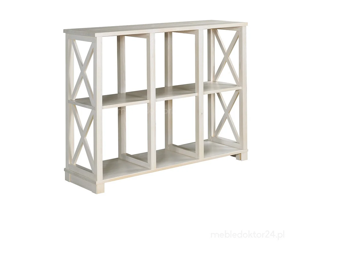 Regał drewniany Retro I prowansalski z krzyżami i półkami,  kolor bielony