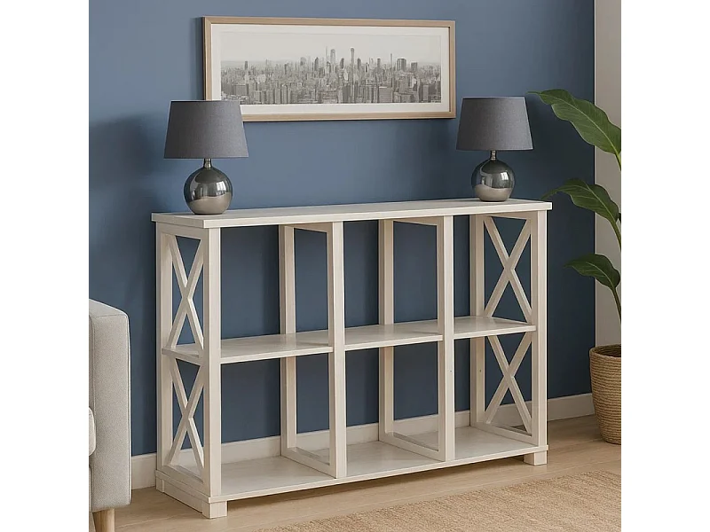 Regał drewniany Retro I prowansalski z krzyżami i półkami,  kolor bielony