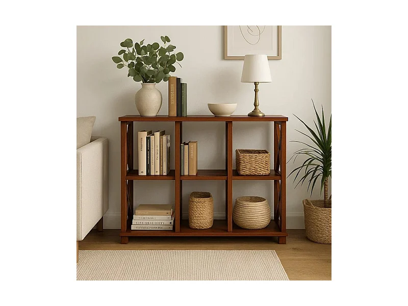 Regał drewniany Retro I prowansalski z krzyżami i półkami,  kolor kasztan