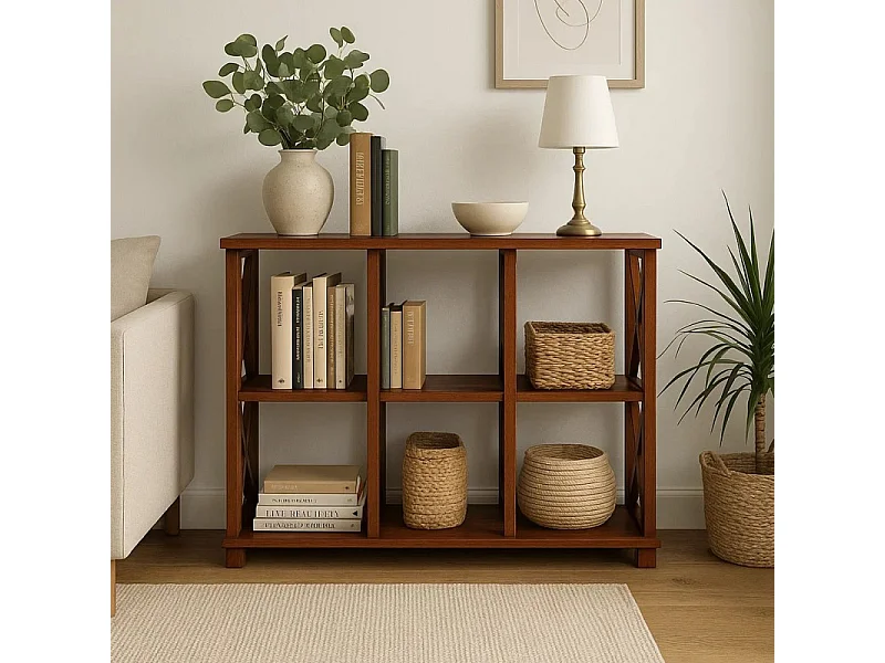 Regał drewniany Retro I prowansalski z krzyżami i półkami,  kolor kasztan