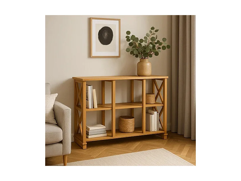 Regał drewniany Retro I prowansalski z krzyżami i półkami,  kolor dębowy