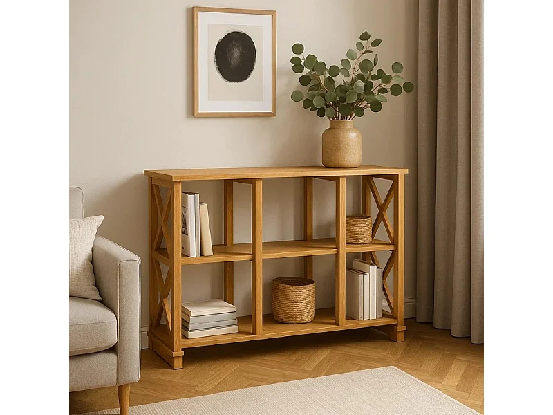 Regał drewniany Retro I prowansalski z krzyżami i półkami,  kolor dębowy