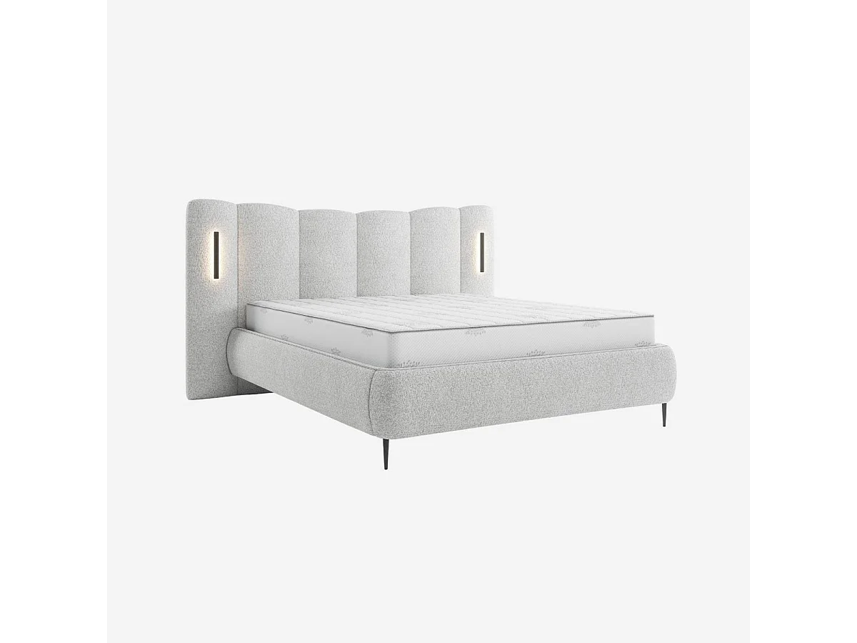 Habitat - Lit coffre 160 x 200 cm en tissu texturé avec LED intégrées - Gris chiné - Siderno