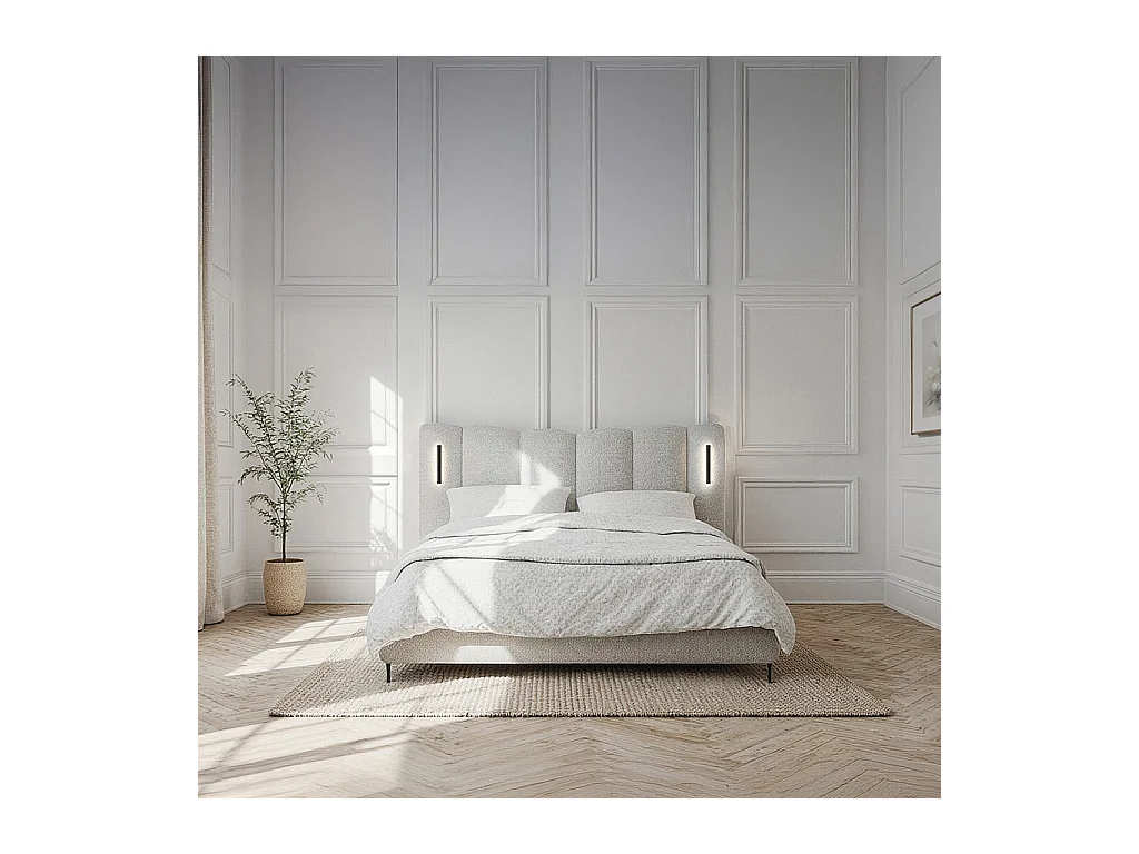 Habitat - Lit coffre 160 x 200 cm en tissu texturé avec LED intégrées - Gris chiné - Siderno