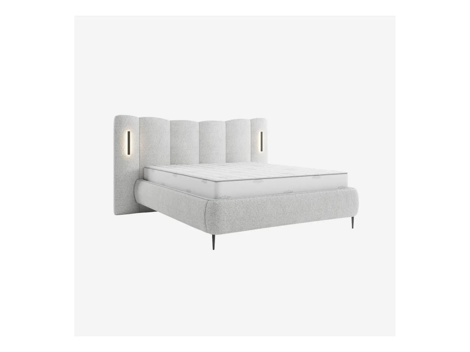 Habitat - Lit coffre 160 x 200 cm en tissu texturé avec LED intégrées - Gris chiné - Siderno