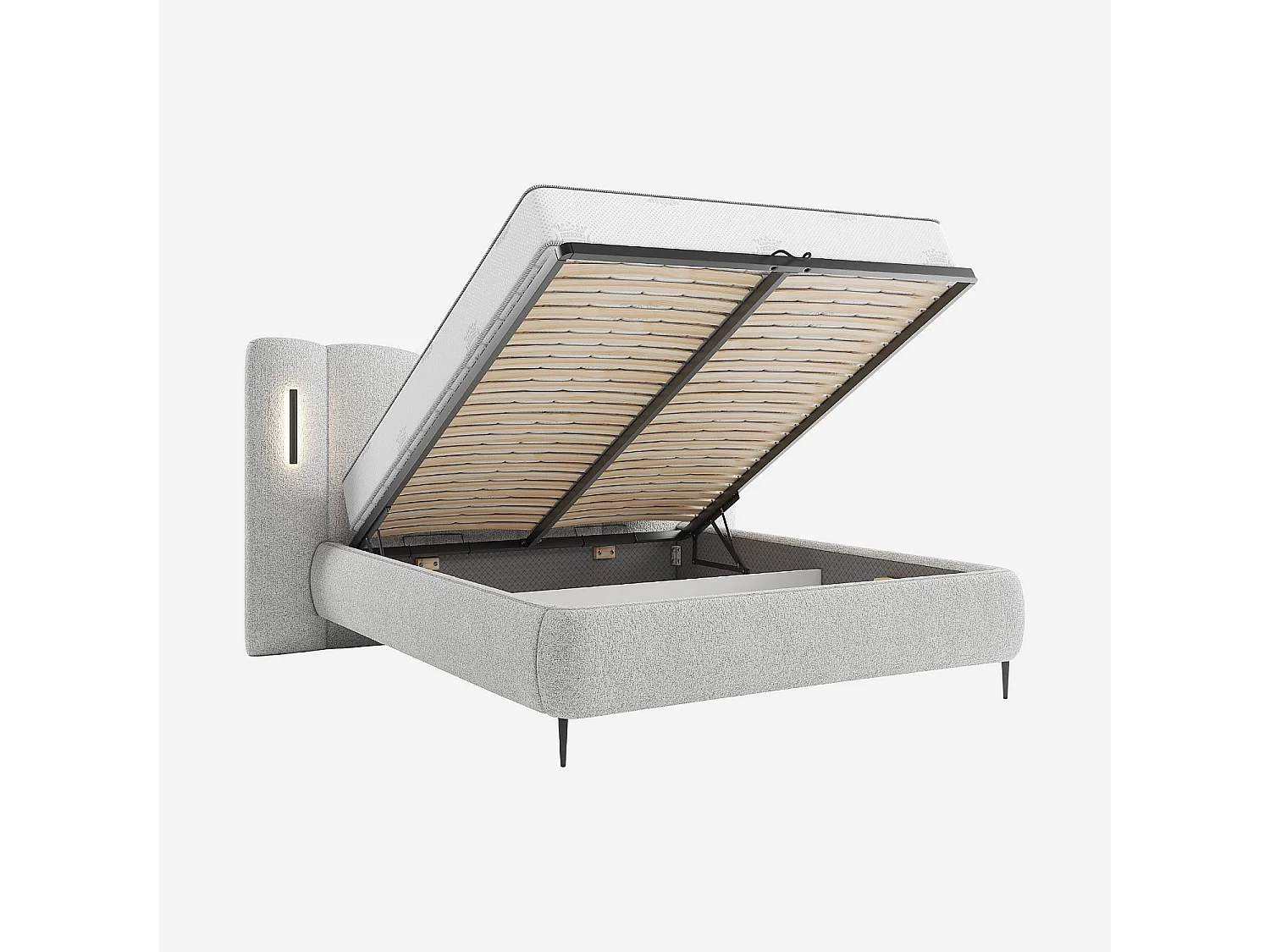 Habitat - Lit coffre 160 x 200 cm en tissu texturé avec LEDs intégrées - Gris chiné - Siderno