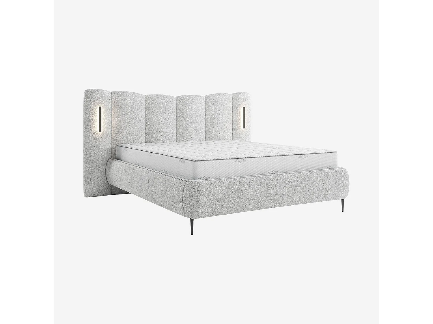 Lit coffre 160 x 200 cm en tissu texturé avec LEDs intégrées - Gris chiné