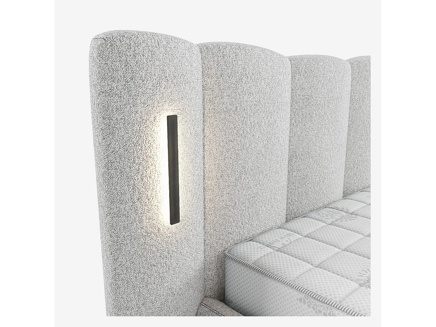 Lit coffre 160 x 200 cm en tissu texturé avec LEDs intégrées - Gris chiné