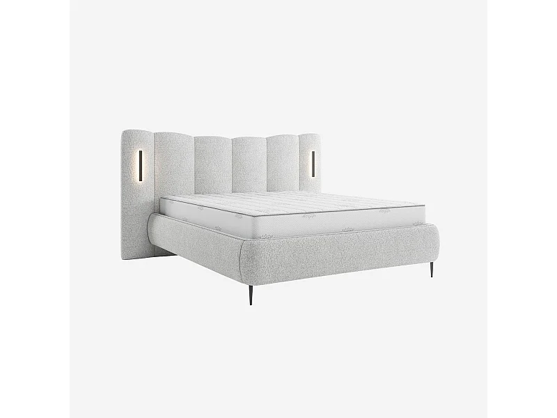 Habitat - Lit coffre 160 x 200 cm en tissu texturé avec LED intégrées - Gris chiné - Siderno