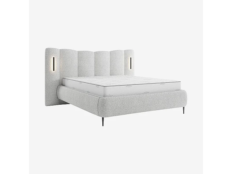 Habitat - Lit coffre 160 x 200 cm en tissu texturé avec LED intégrées - Gris chiné - Siderno