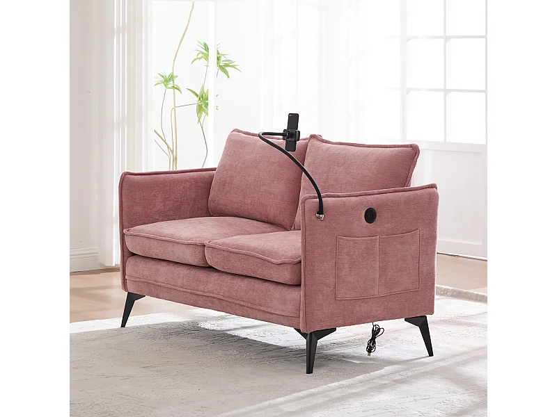 Divano a 2 posti rosa - Divano con tasche laterali portaoggetti e porta telefono - per soggiorno e camera da letto
