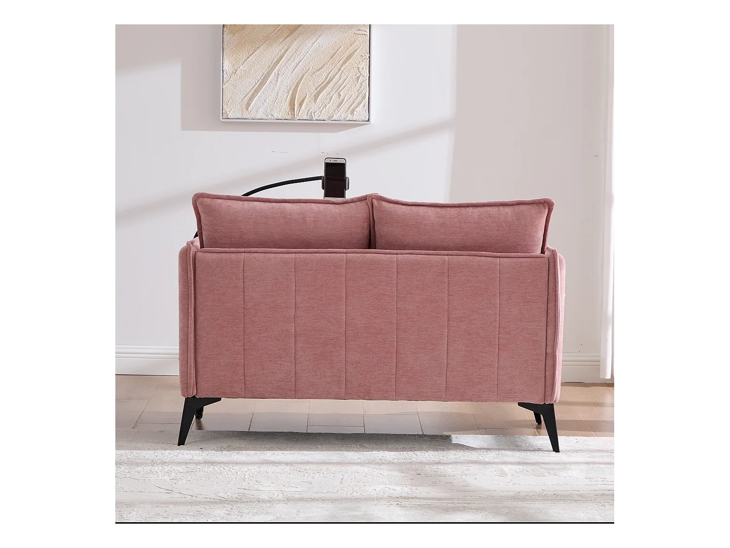 Canapé 2 places rose - Canapé avec poches latérales de rangement et support pour téléphone - pour salon et chambre