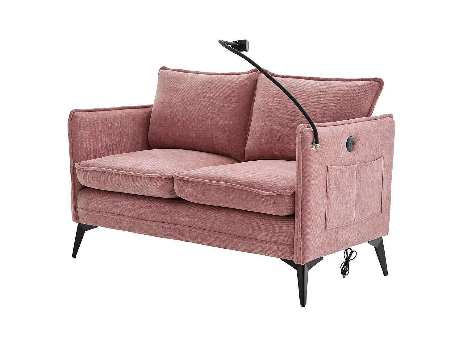 Canapé 2 places rose - Canapé avec poches latérales de rangement et support pour téléphone - pour salon et chambre