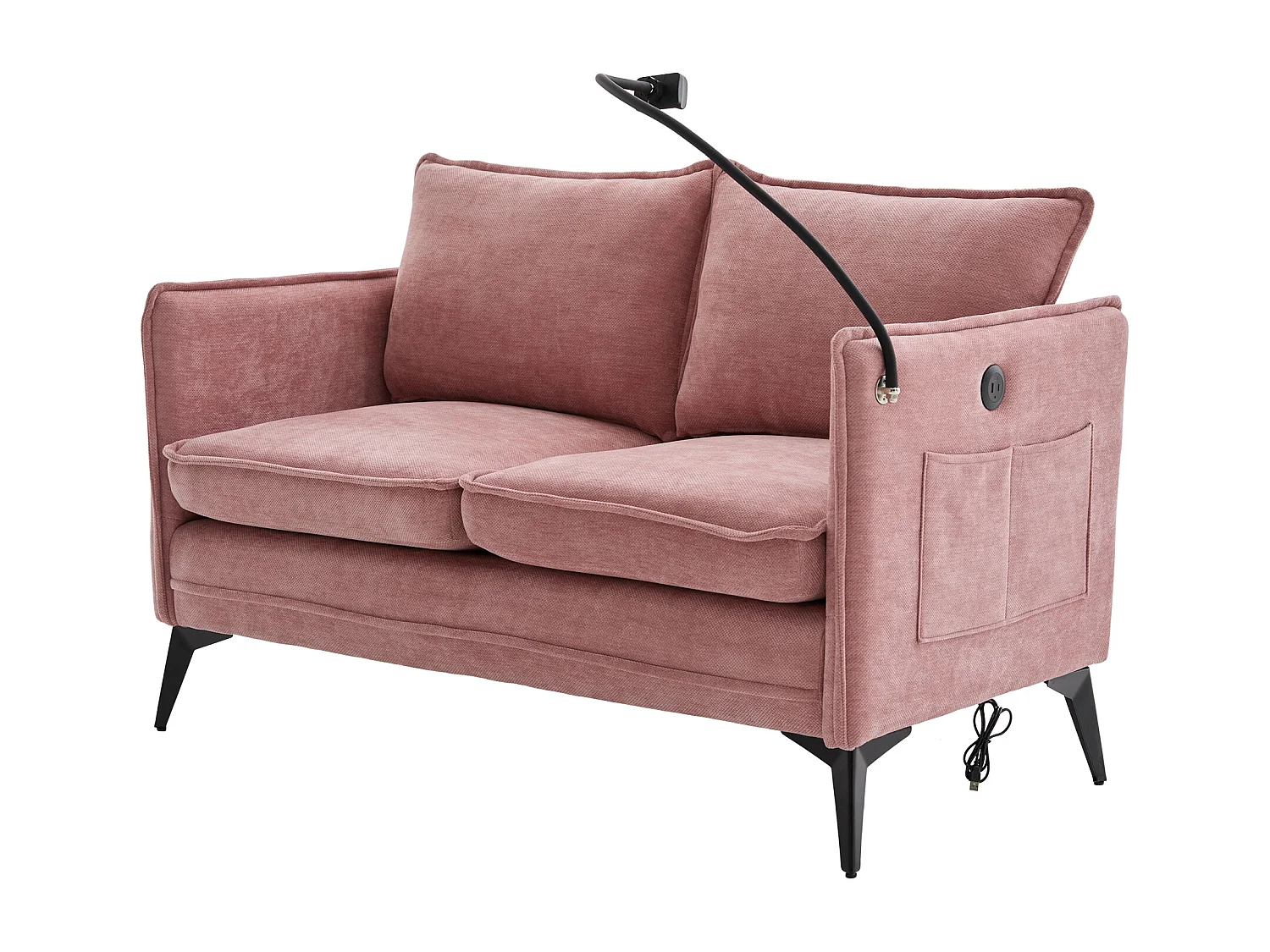 Canapé 2 places rose - Canapé avec poches latérales de rangement et support pour téléphone - pour salon et chambre