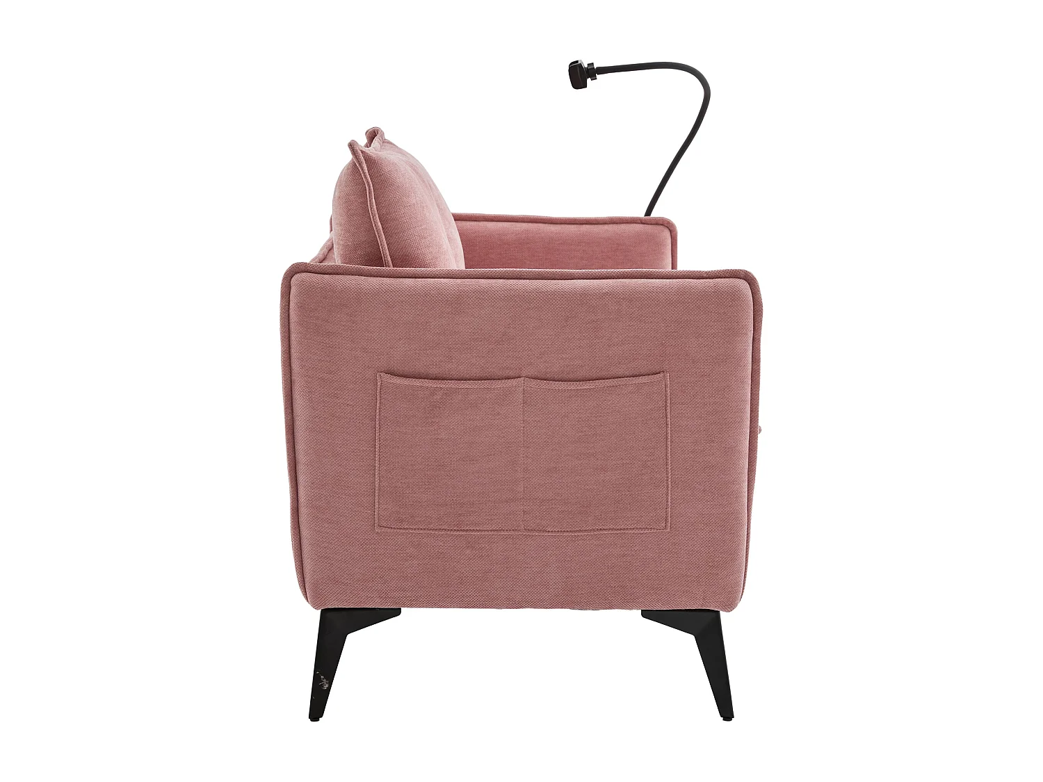 Canapé 2 places rose - Canapé avec poches latérales de rangement et support pour téléphone - pour salon et chambre