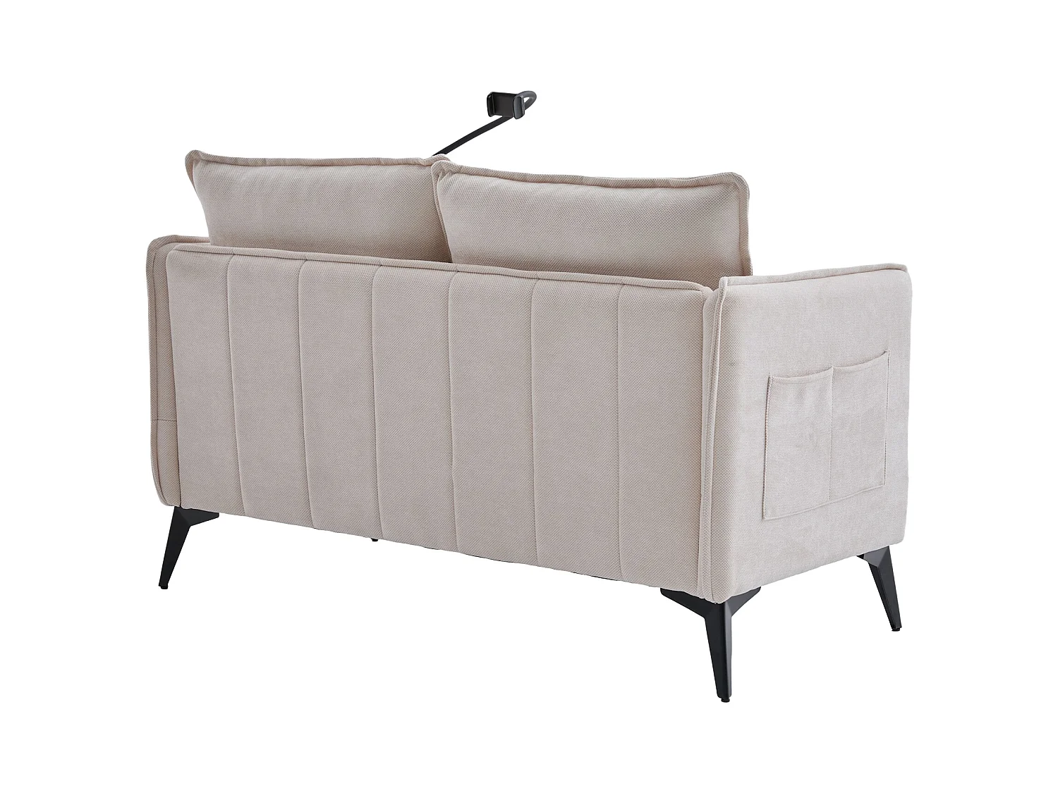 Canapé 2 places beige - Canapé avec poches latérales de rangement et support pour téléphone - pour salon et chambre