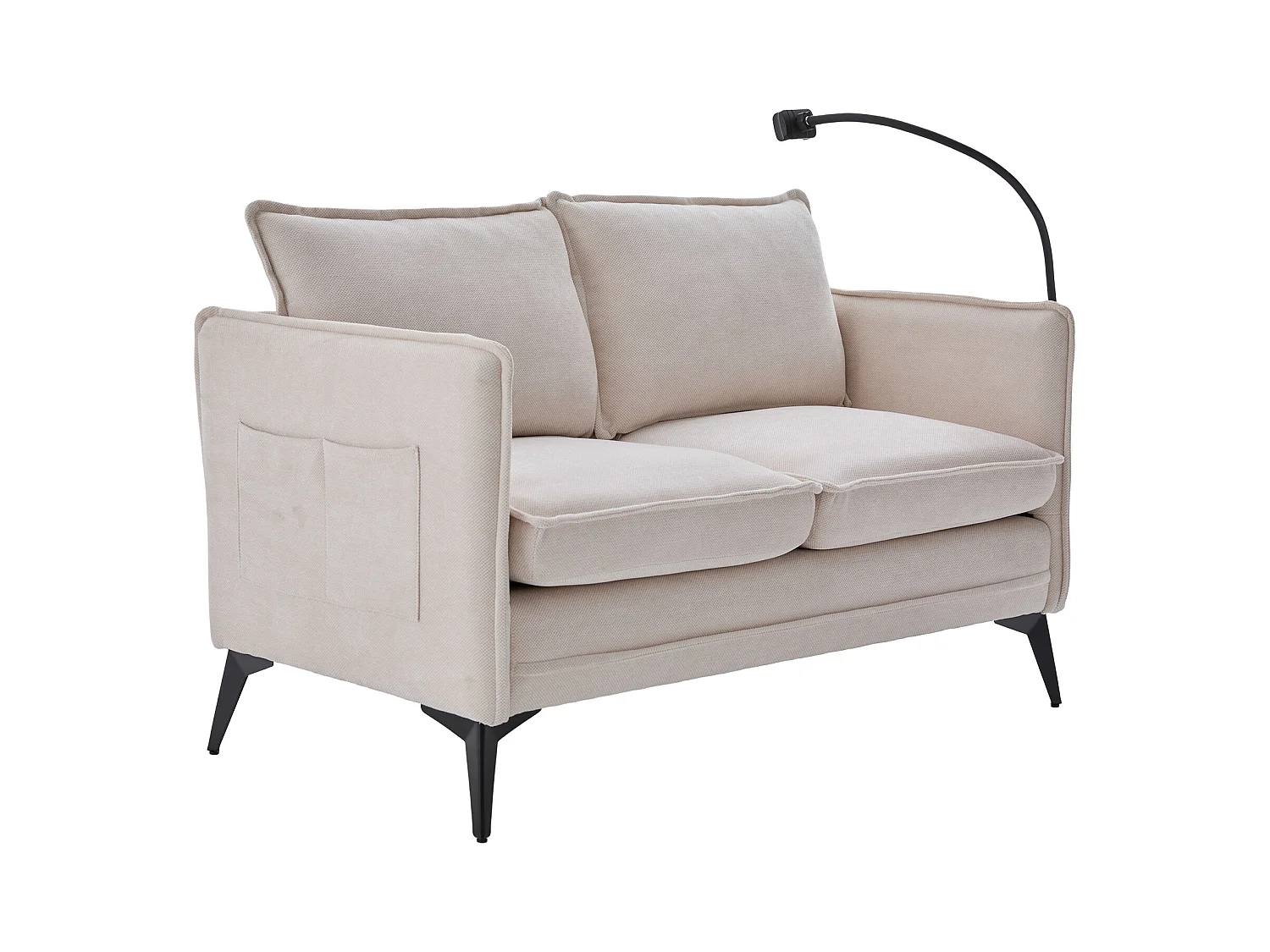 Canapé 2 places beige - Canapé avec poches latérales de rangement et support pour téléphone - pour salon et chambre