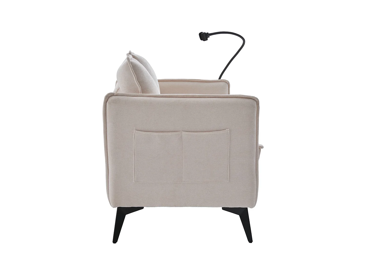 Canapé 2 places beige - Canapé avec poches latérales de rangement et support pour téléphone - pour salon et chambre