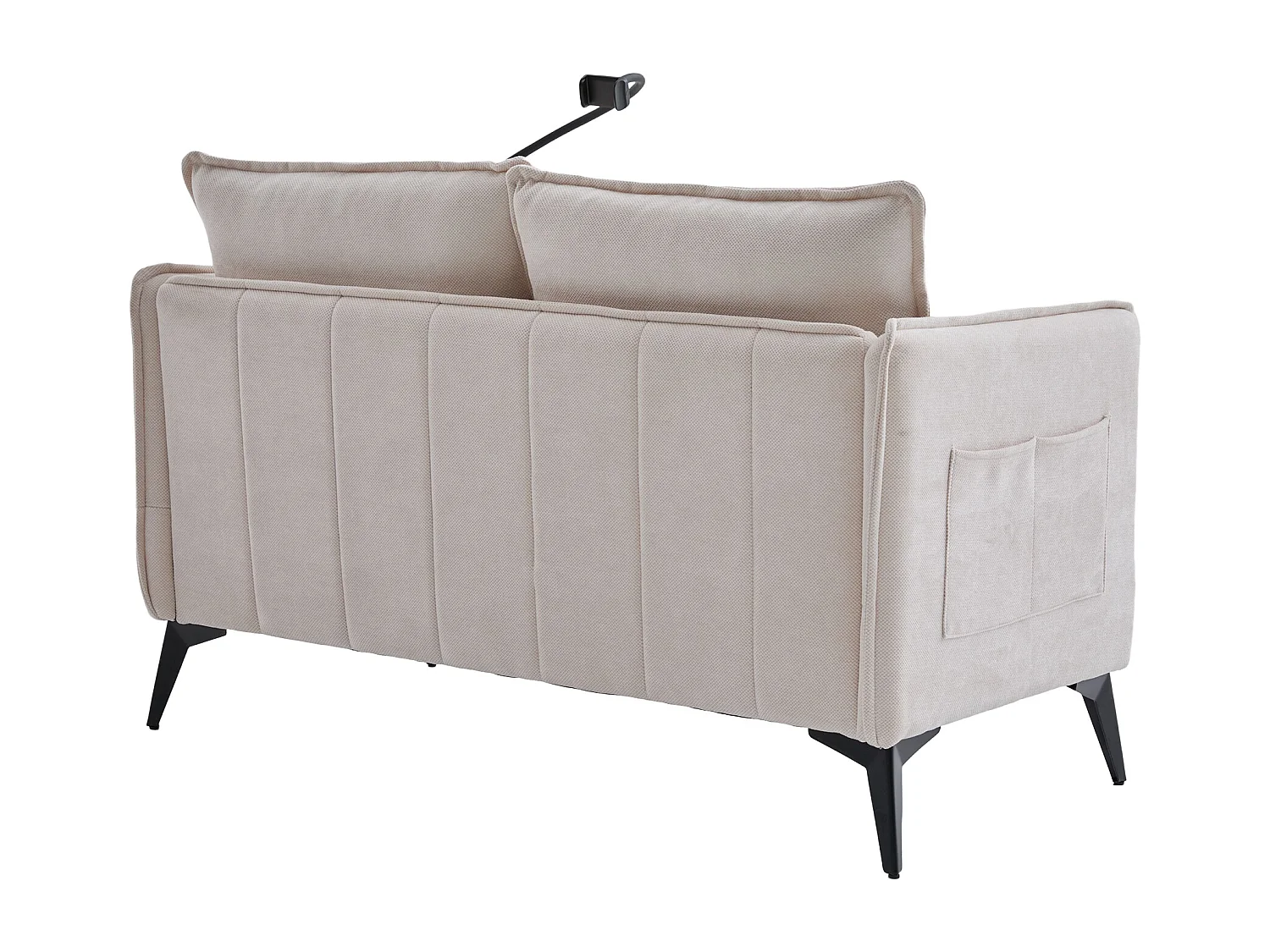 Canapé 2 places beige - Canapé avec poches latérales de rangement et support pour téléphone - pour salon et chambre