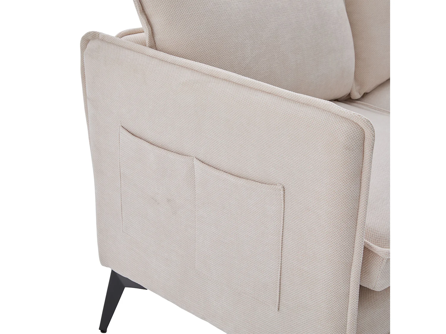 Canapé 2 places beige - Canapé avec poches latérales de rangement et support pour téléphone - pour salon et chambre