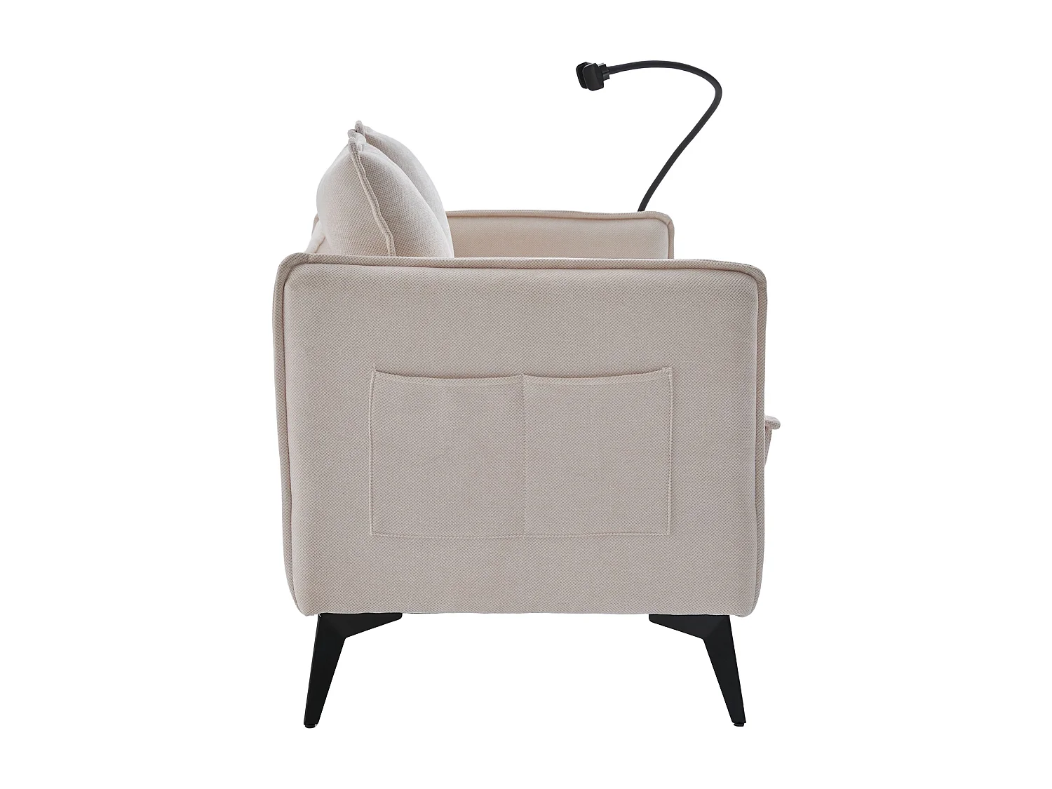 Canapé 2 places beige - Canapé avec poches latérales de rangement et support pour téléphone - pour salon et chambre