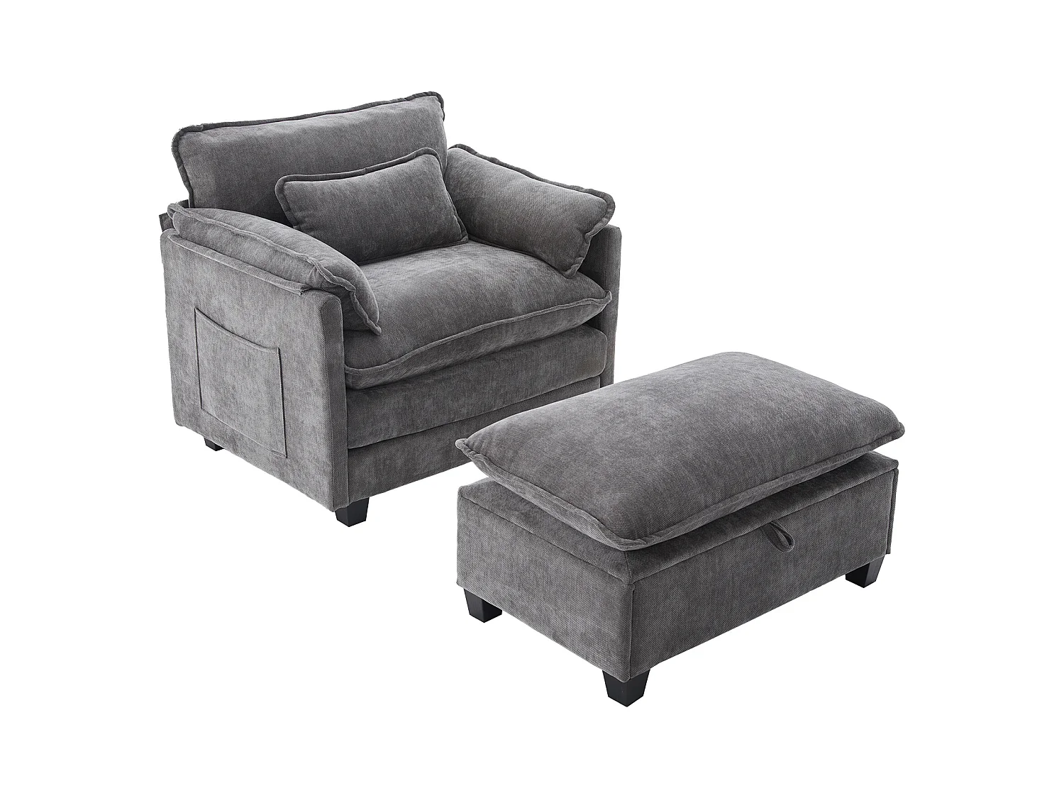 Canapé droit gris - Canapé avec poches latérales et repose-pieds de rangement - pour salon et chambre