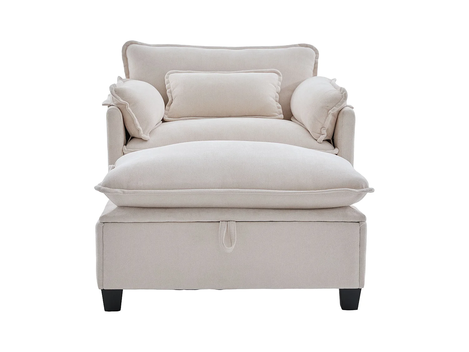 Canapé droit beige - Canapé avec poches latérales et repose-pieds de rangement - pour salon et chambre