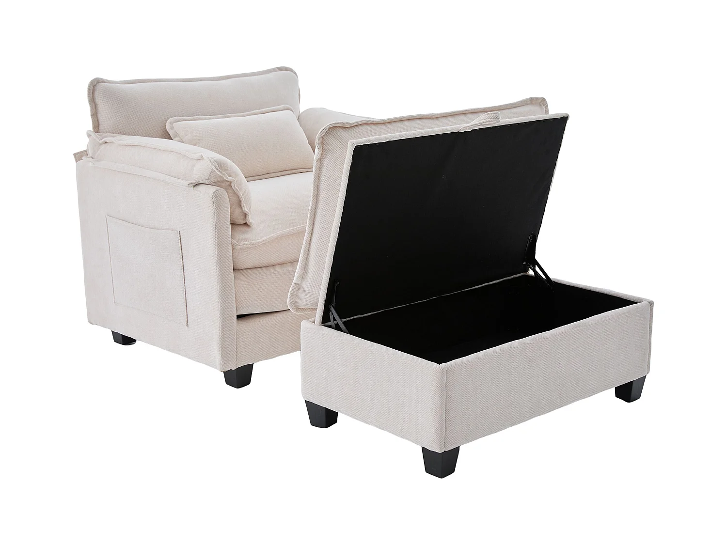 Canapé droit beige - Canapé avec poches latérales et repose-pieds de rangement - pour salon et chambre