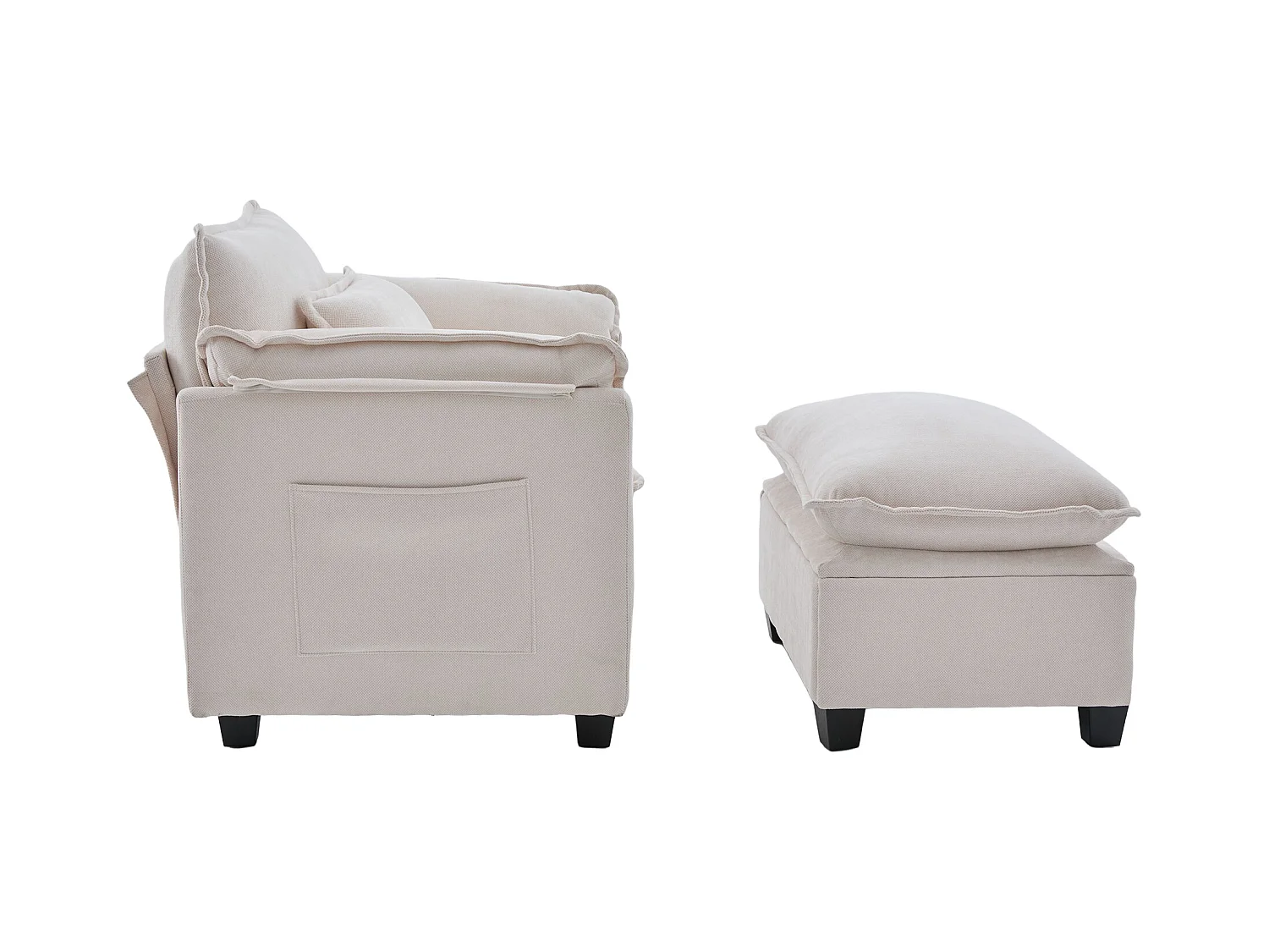 Canapé droit beige - Canapé avec poches latérales et repose-pieds de rangement - pour salon et chambre