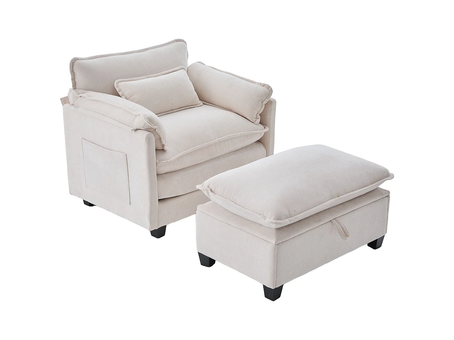 Canapé droit beige - Canapé avec poches latérales et repose-pieds de rangement - pour salon et chambre