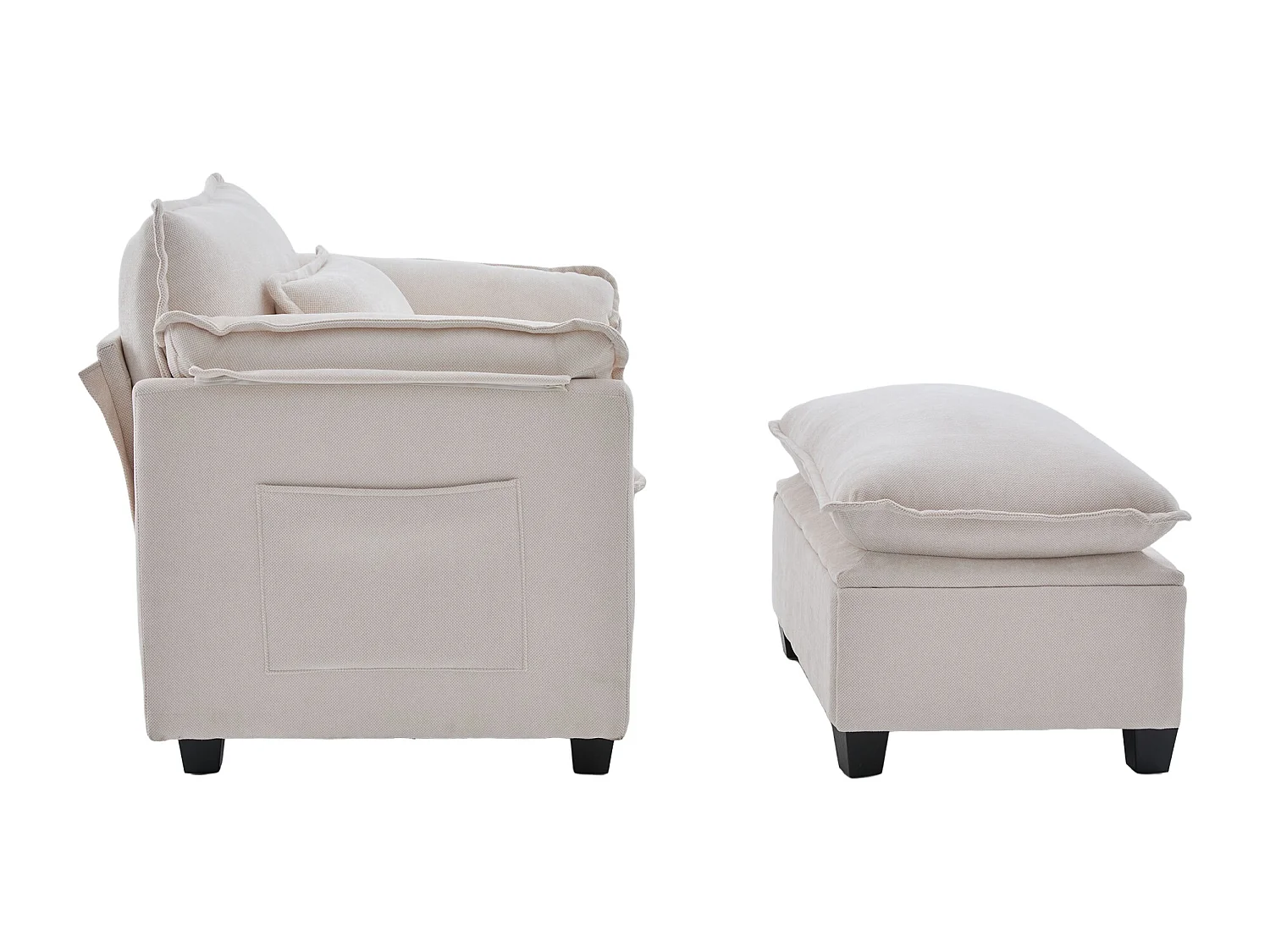 Canapé droit beige - Canapé avec poches latérales et repose-pieds de rangement - pour salon et chambre