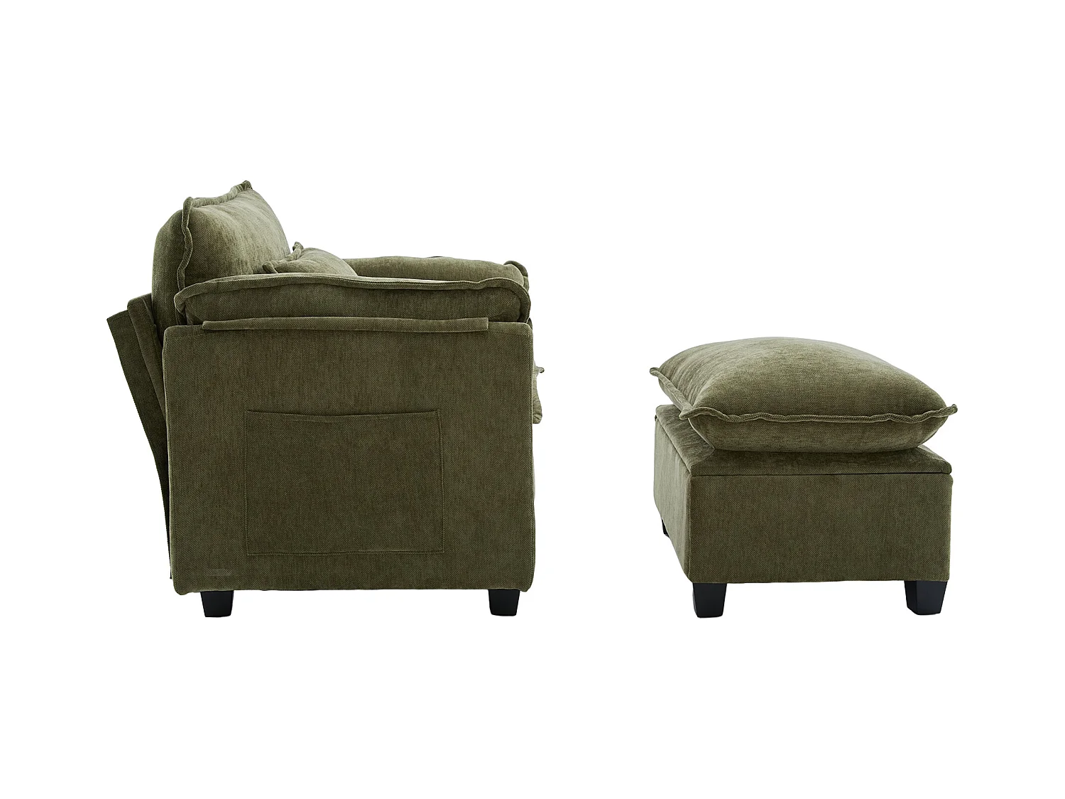 Canapé droit vert - Canapé avec poches latérales et repose-pieds de rangement - pour salon et chambre