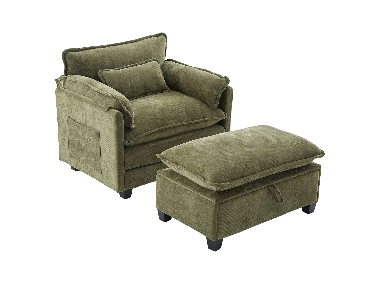 Canapé droit vert - Canapé avec poches latérales et repose-pieds de rangement - pour salon et chambre