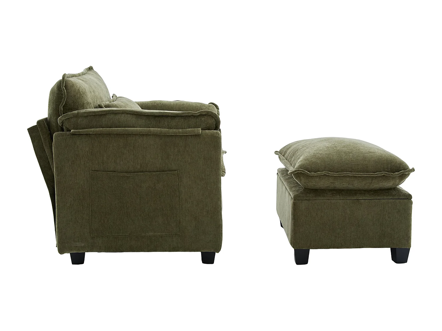 Canapé droit vert - Canapé avec poches latérales et repose-pieds de rangement - pour salon et chambre