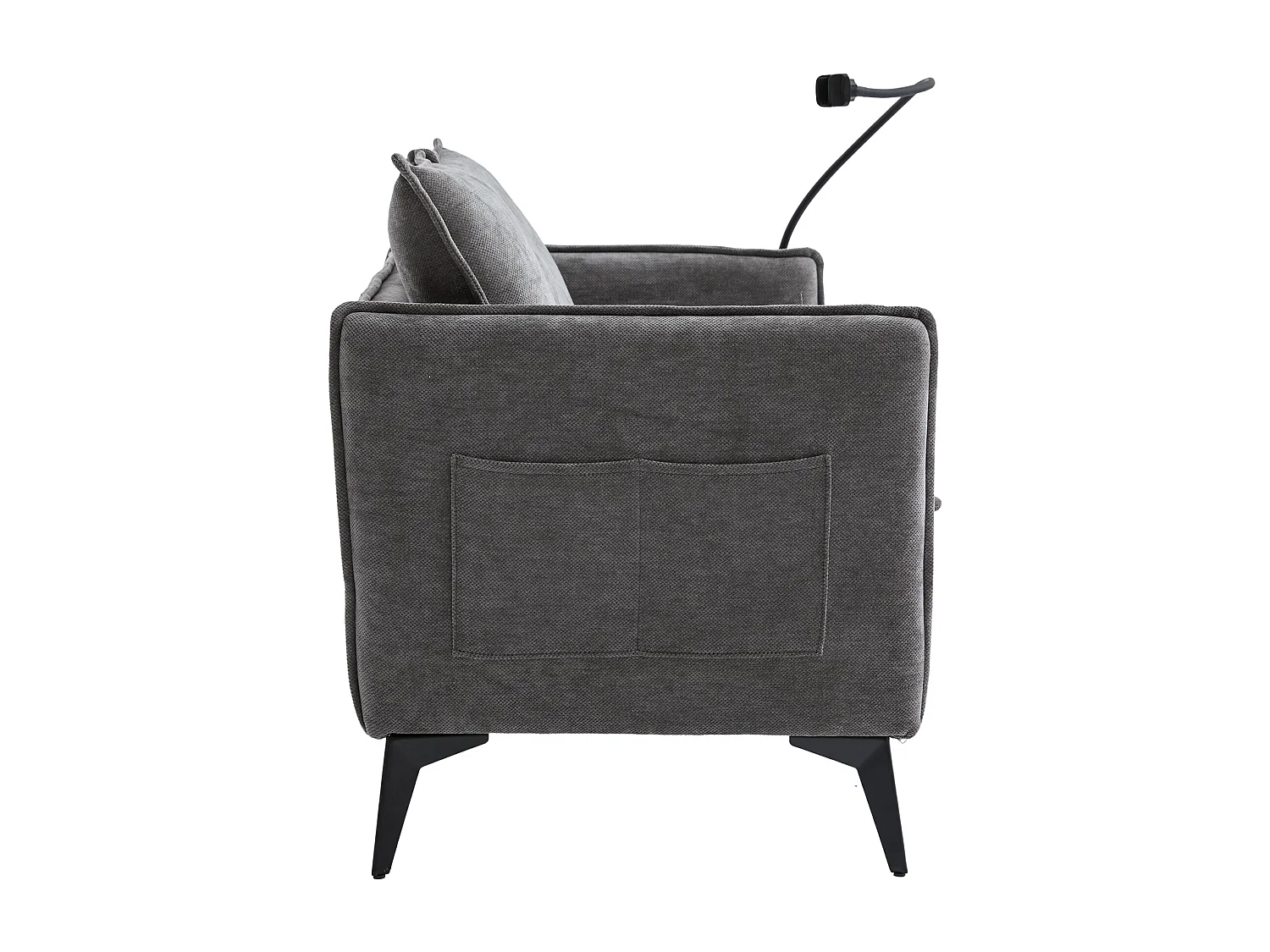 Canapé 2 places gris - Canapé avec poches latérales de rangement et support pour téléphone - pour salon et chambre