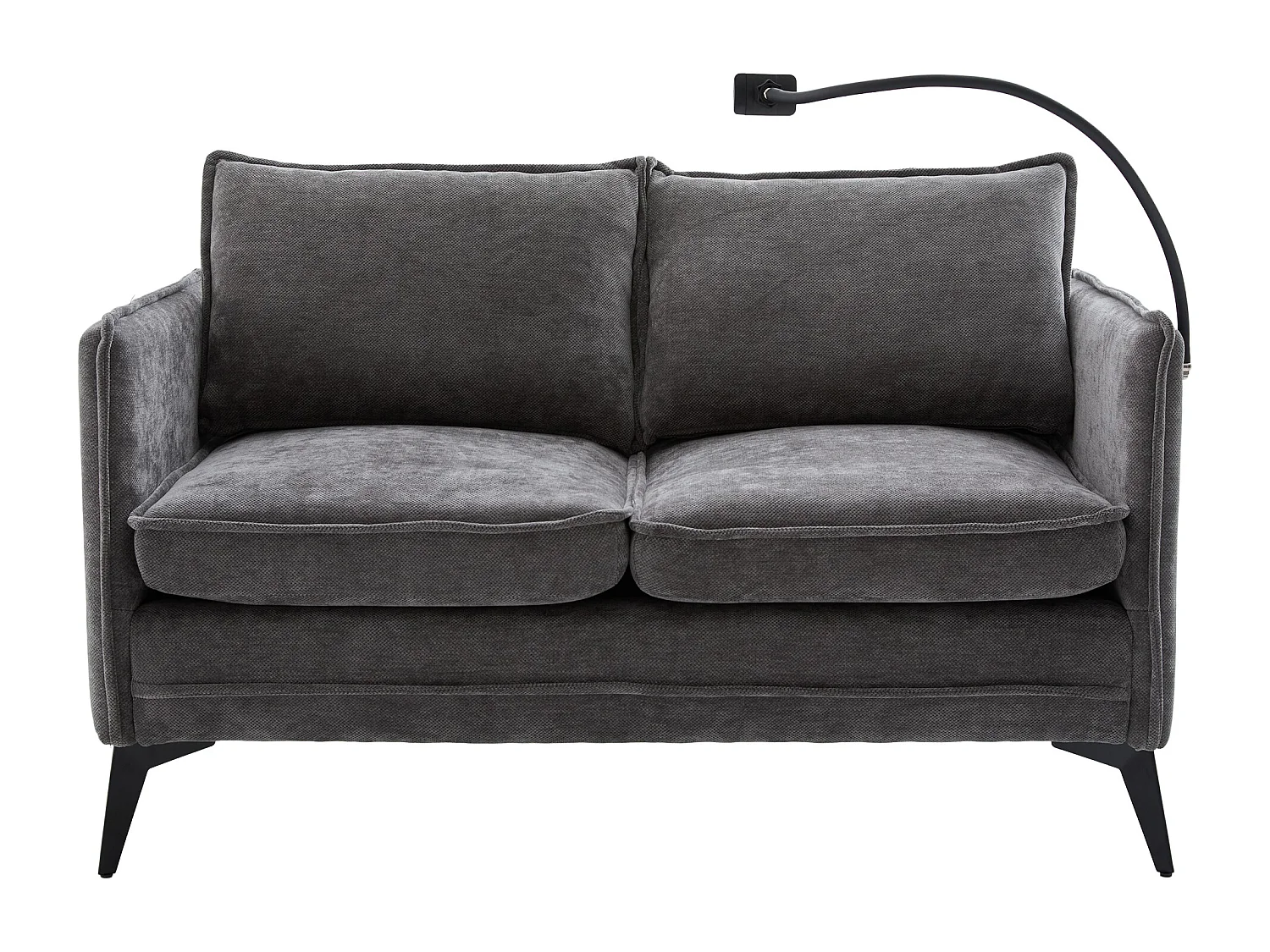 Canapé 2 places gris - Canapé avec poches latérales de rangement et support pour téléphone - pour salon et chambre