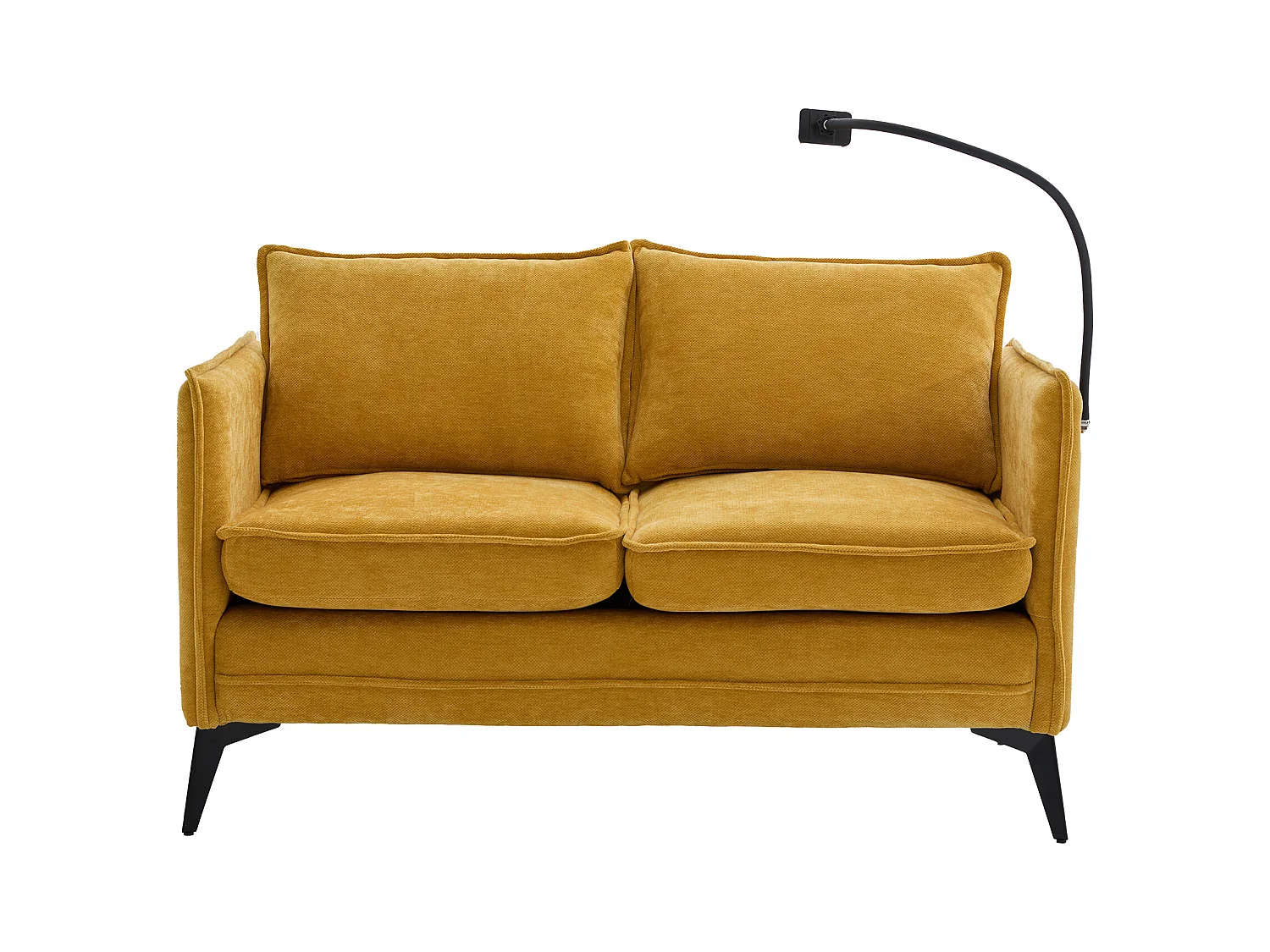 Canapé 2 places jaune - Canapé avec poches latérales de rangement et support pour téléphone - pour salon et chambre