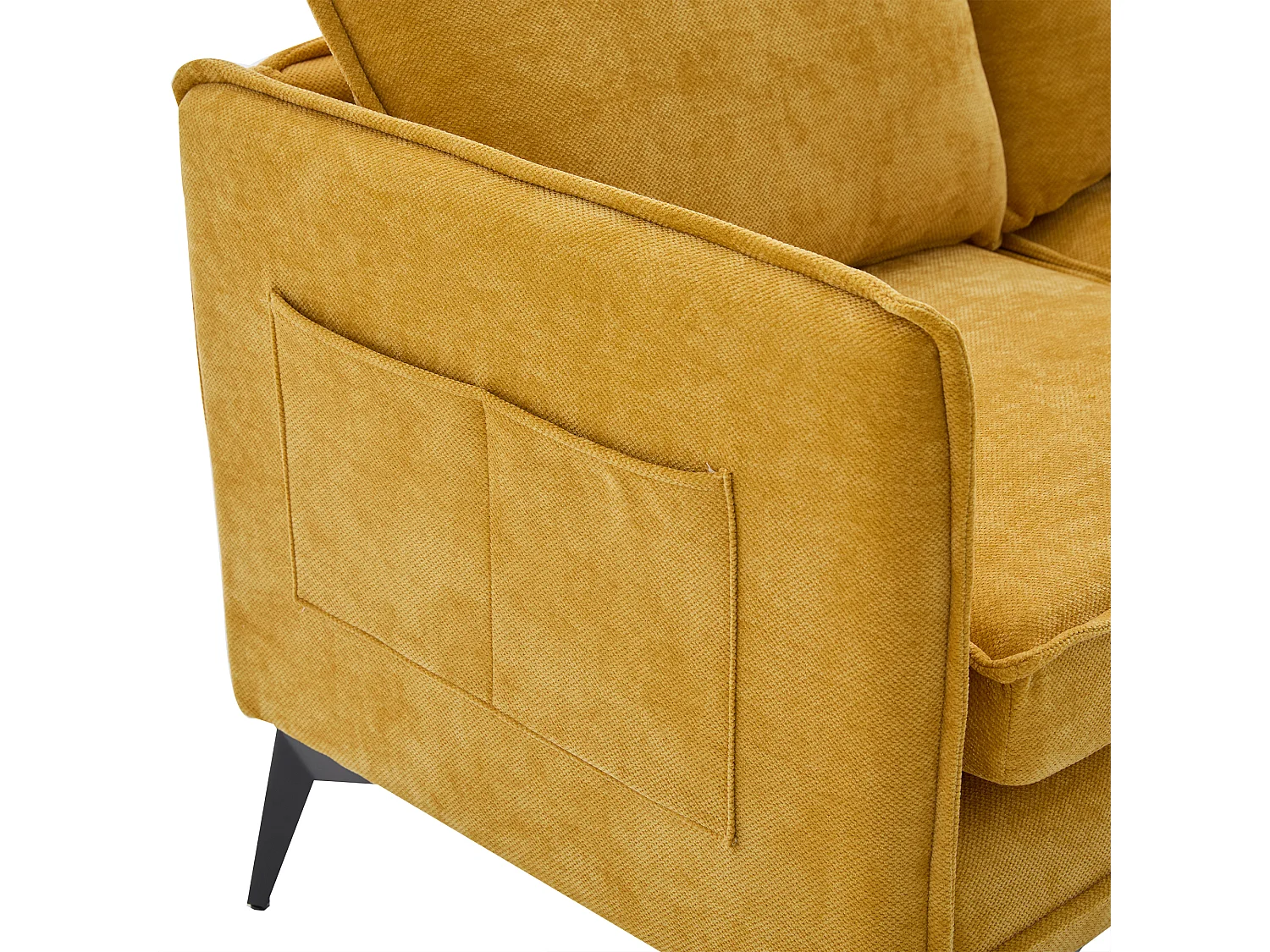 Canapé 2 places jaune - Canapé avec poches latérales de rangement et support pour téléphone - pour salon et chambre