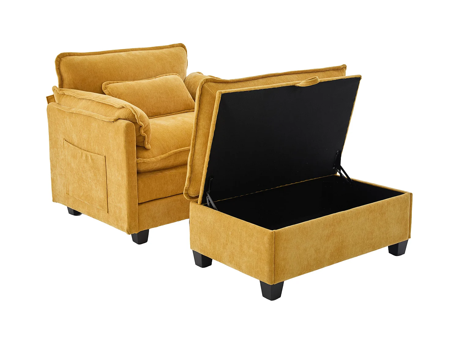 Canapé droit jaune - Canapé avec poches latérales et repose-pieds de rangement - pour salon et chambre