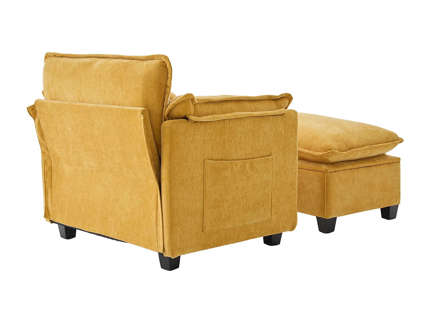 Canapé droit jaune - Canapé avec poches latérales et repose-pieds de rangement - pour salon et chambre