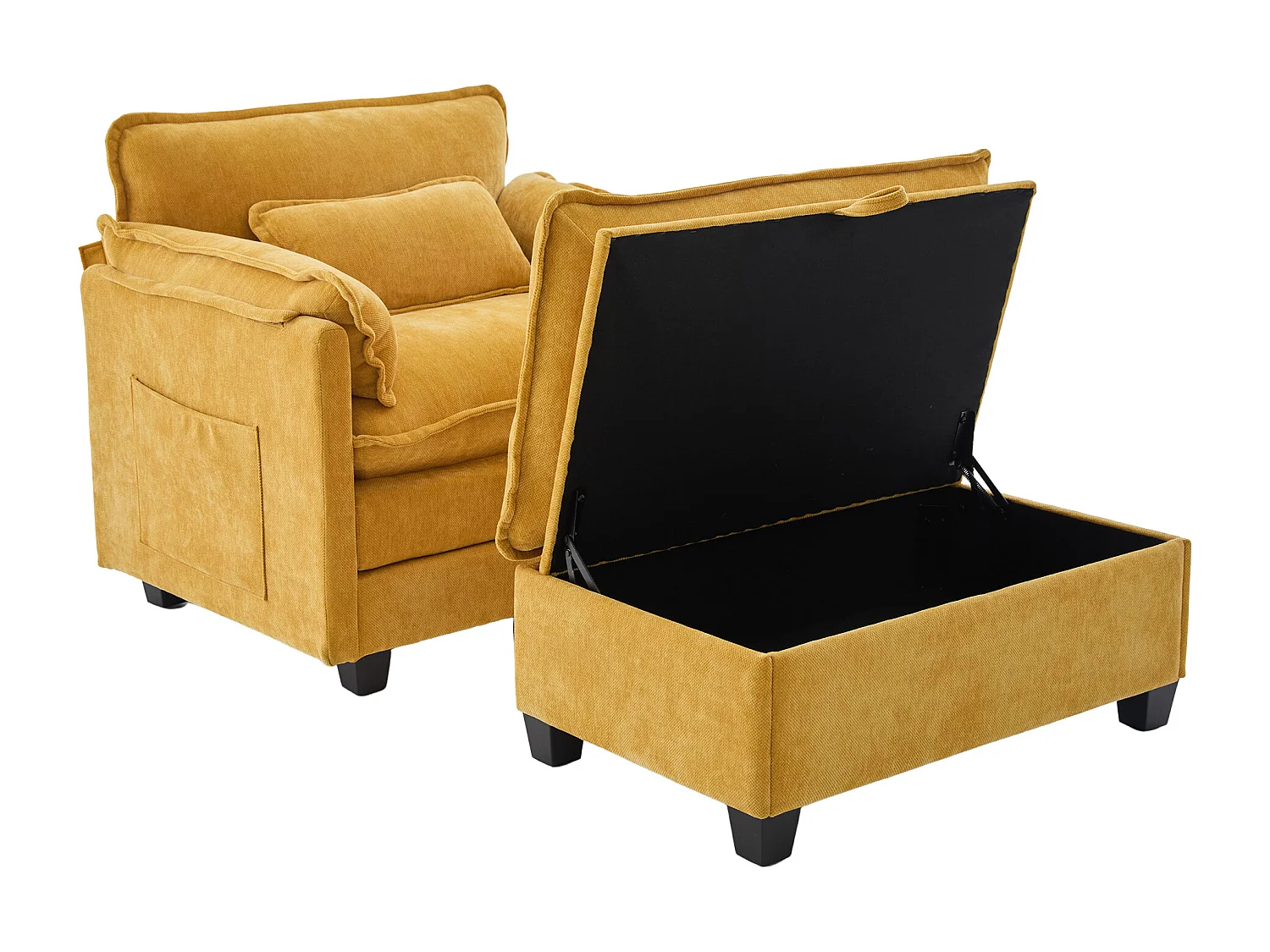 Canapé droit jaune - Canapé avec poches latérales et repose-pieds de rangement - pour salon et chambre